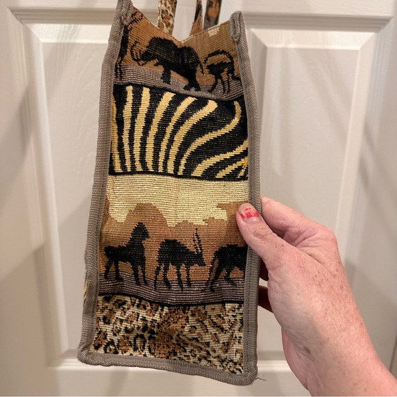 Tapestry Safari Purse / Tote Bag Animal Print Jade - Picture 4 of 11